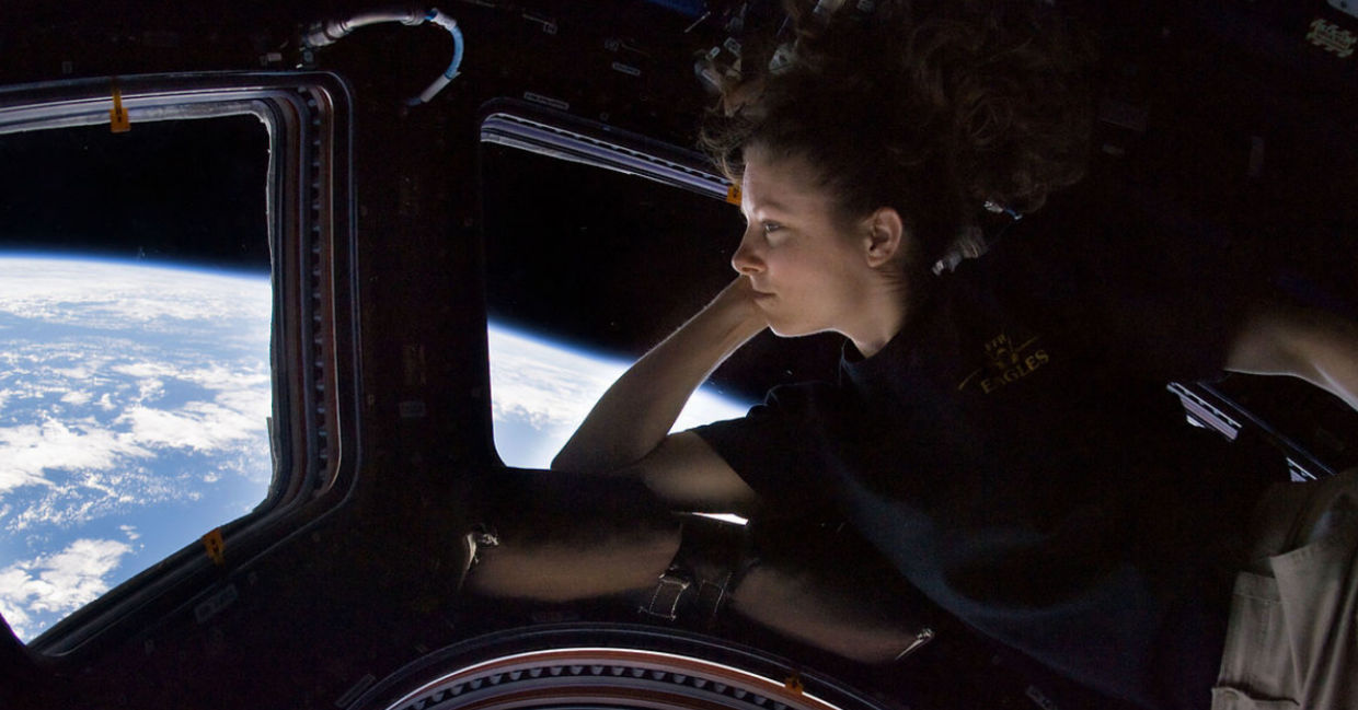Caldwell Dyson in the Cupola module of the International Space Station observing Earth. Caldwell Dyson in the Cupola module of the International Space Station observing Earth.
