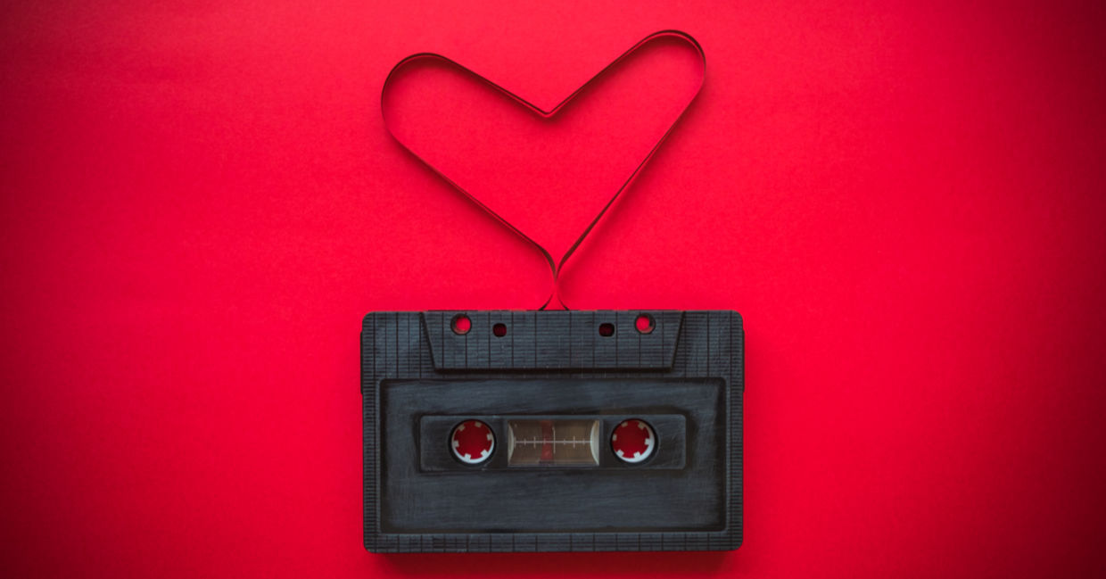 Cassette tape formed into a heart shape Cassette tape formed into a heart shape