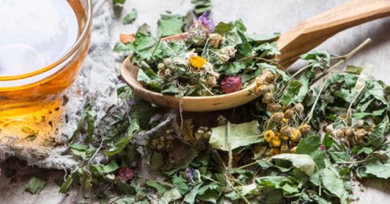 Dried herbs and flowers used to prepare herbal teas. Dried herbs and flowers used to prepare herbal teas.