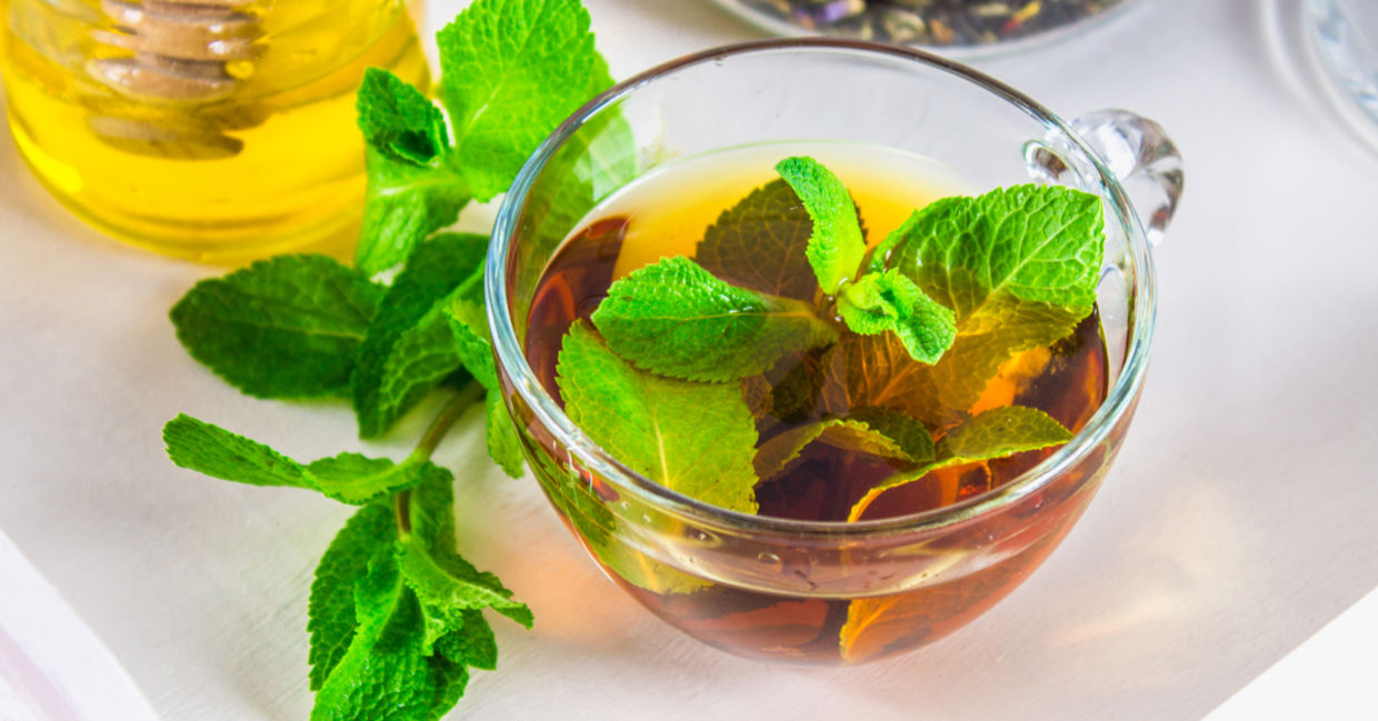 A cup of peppermint herbal tea. A cup of peppermint herbal tea.