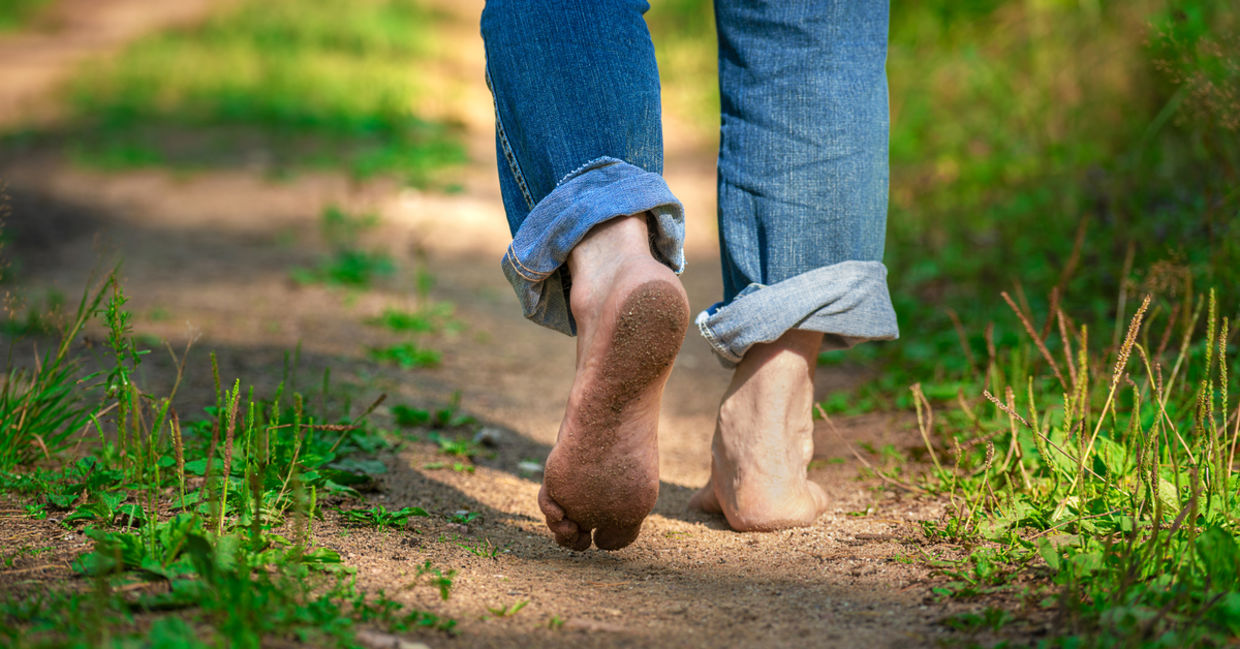 Walking barefoot is good for healthy feet. Walking barefoot is good for healthy feet.