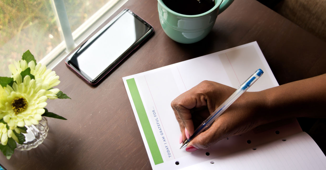 Writing in a gratitude journal is a part of self-care. Writing in a gratitude journal is a part of self-care.