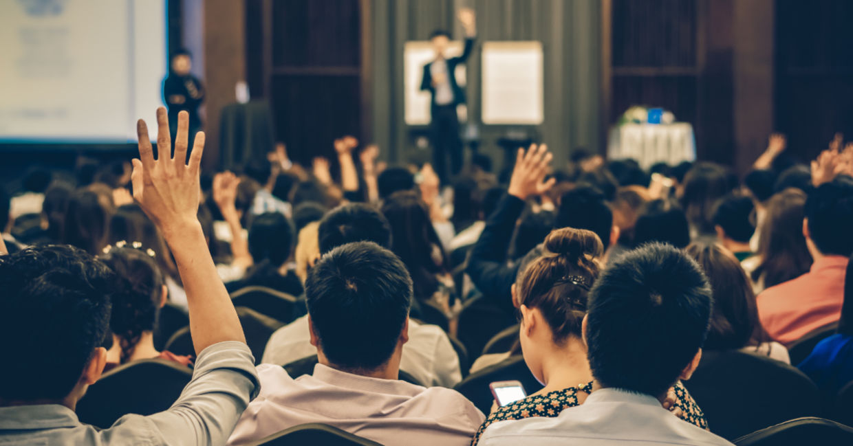 A lecture in a conference hall. A lecture in a conference hall.